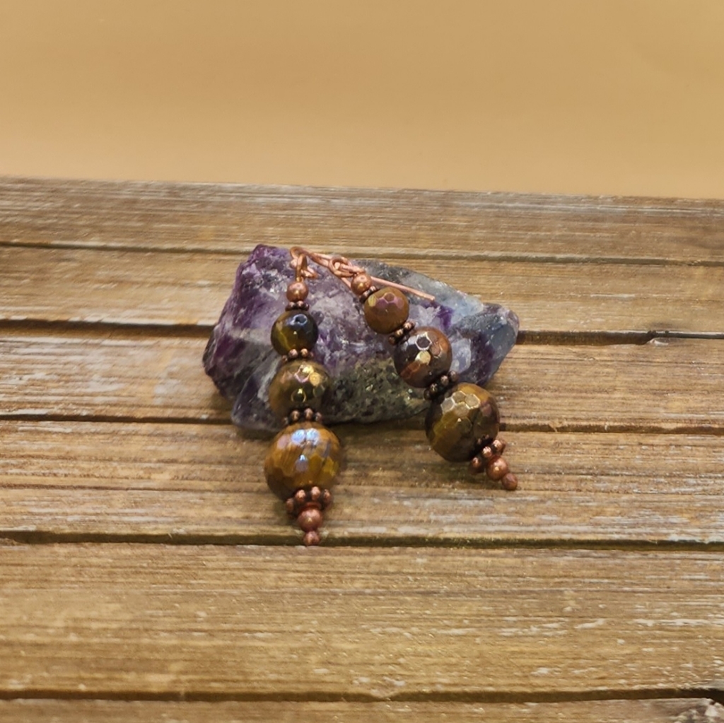 Tigers Eye And Copper Drop Earrings 23$